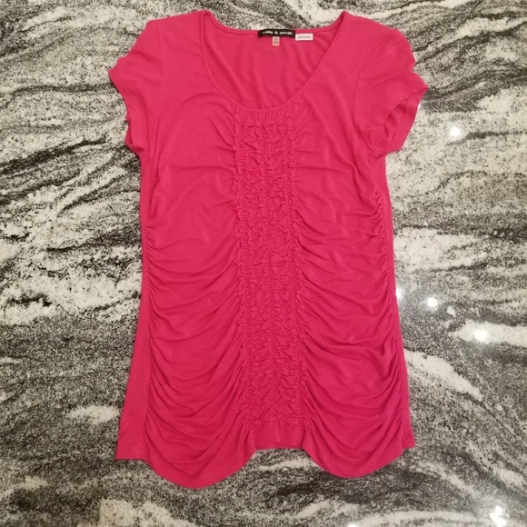 (M) Cable and Guage Fushcia Perfectly Ruched Tee Comfy Soft Casual Weekend - Picture 1 of 7